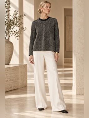 Tory Burch Black and White Marled Crewneck Sweater